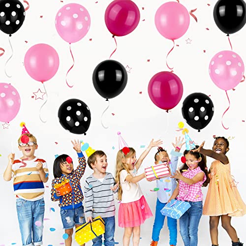 Gremag Black Pink Balloon, 100 Pcs Latex Balloon, 12Inch Black Hot Pink Polka Dot Balloon, Pink Party Decoration Balloon Kit, For Cartoon Mouse Themed Party, Baby Shower, Birthday, Girl Party Supplies #TOP6