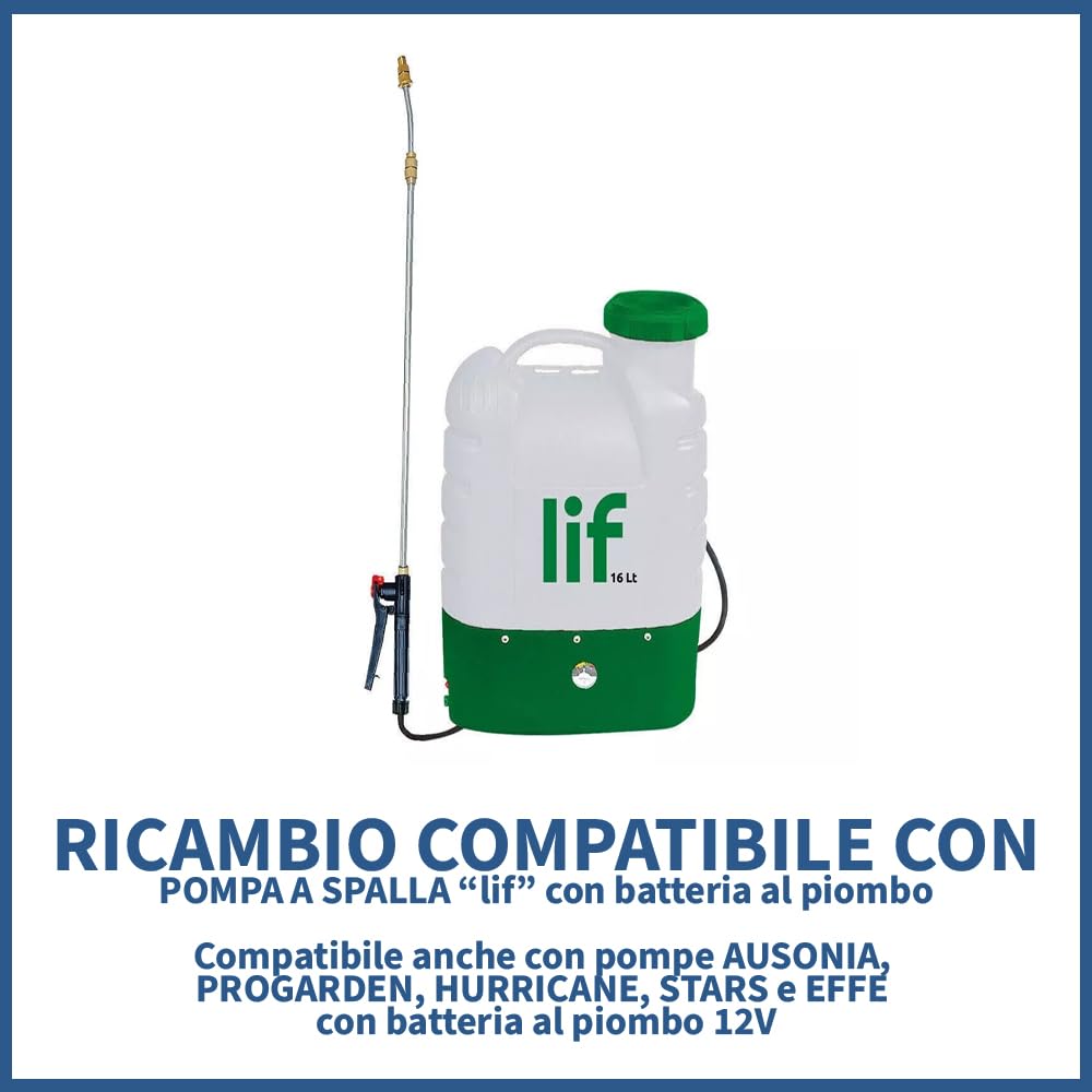 Caricabatteria per Pompa a Batteria al Piombo, Output 12V - 1A-1.2A, Input 230V AC, Indicatore LED, Ricambio Compatibile con Lif Pompa Irroratrice | FERROELETTRA