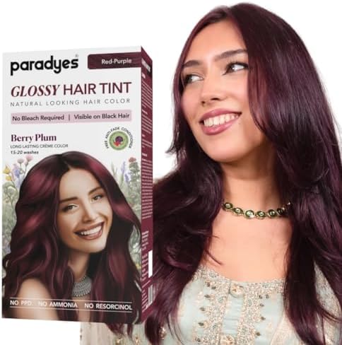 Paradyes Berry Plum No Bleach Hair Tint | Glossy Hair Color | Visible on Virgin Black Hair | Natural-Looking, Glossy Finish | PPD-Free