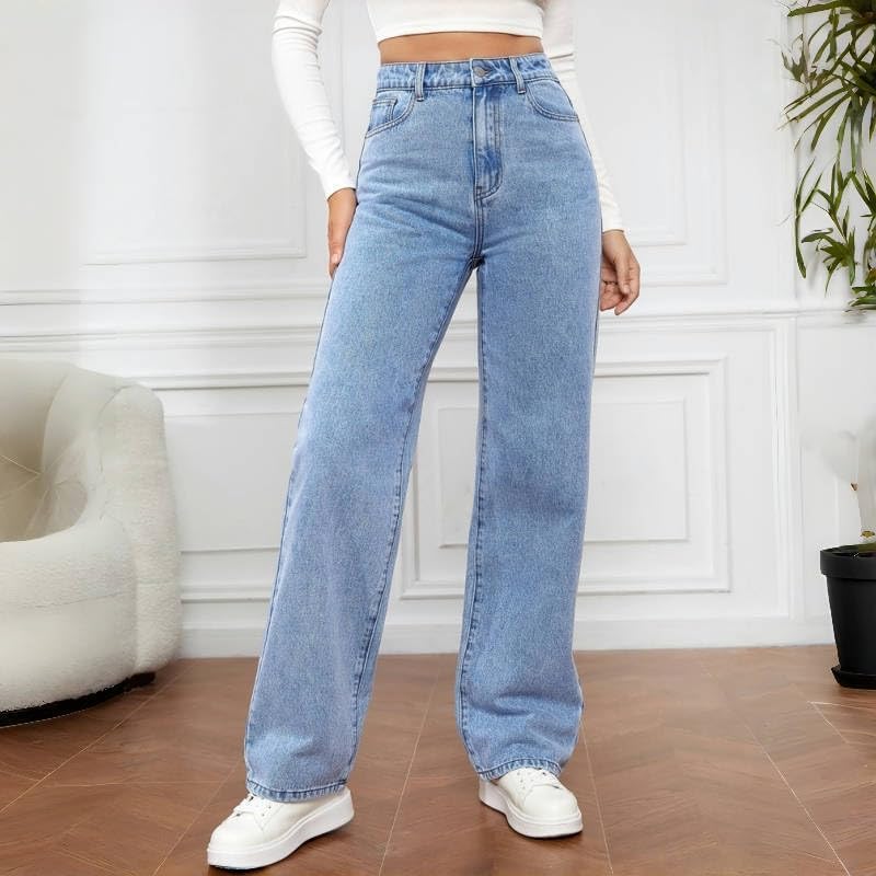 Katchme Jeans,katchme high Waist Wide Leg Straight Leg Jeans Stretch2
