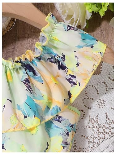 Image of GORGLITTER Girl's Summer Outfits Sleeveless Floral Ruffle Blouse Top and Bow Tie Front Paperbag Shorts Sets