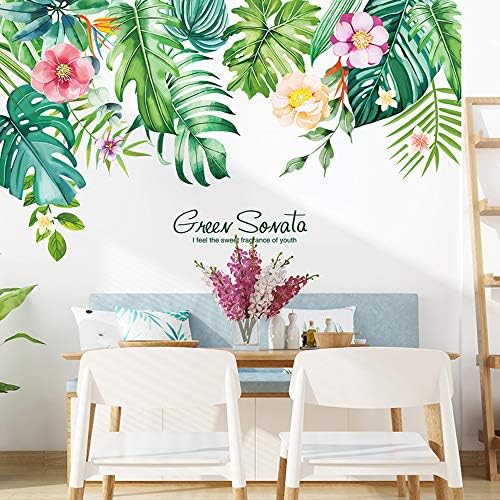 DIY Green Plants Leaves Tropical Flower Wall Decal, VASZOLA Removable Watercolor Plant Leaf Wall Sticker Home Nursery Decor Art Murals Paper Decoration For Bedroom Living Room Office Bathroom