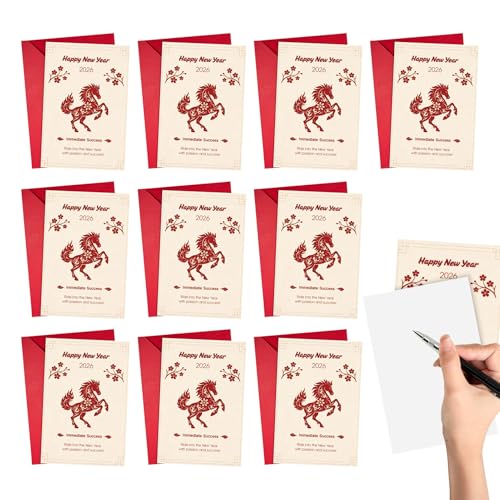 Tarjetas de felicitación de año nuevo genéricas | Postal de bendición tradicional - Con Sobres Para Deseos Chinos 2026 - Para Eventos Profesionales Y Fiestas De Año Nuevo