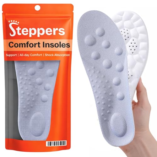 Original Steppers Insoles, 2026 4D Steppers Comfort Boosting Massage Insole, Memory Foam Thermal Insoles, Comfy Insole with Arch Support for Men and Women (Grey, Large (EU 43-44))
