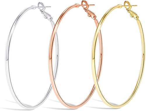 Cocadant Big Gold Hoop Earrings for Women Girls,Dainty 14k Gold Hypoallergenic Rose Gold Silver Hoop Earrings with 925 Sterling Silver