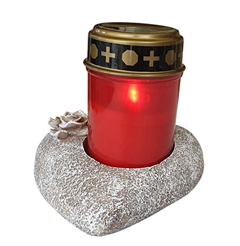 Preisvergleich Produktbild Fachhandel Plus Grablichthalter Herz mit Grablicht rot und Batterien Ewiges Licht mit Flackereffekt Grabdeko Grabkerze