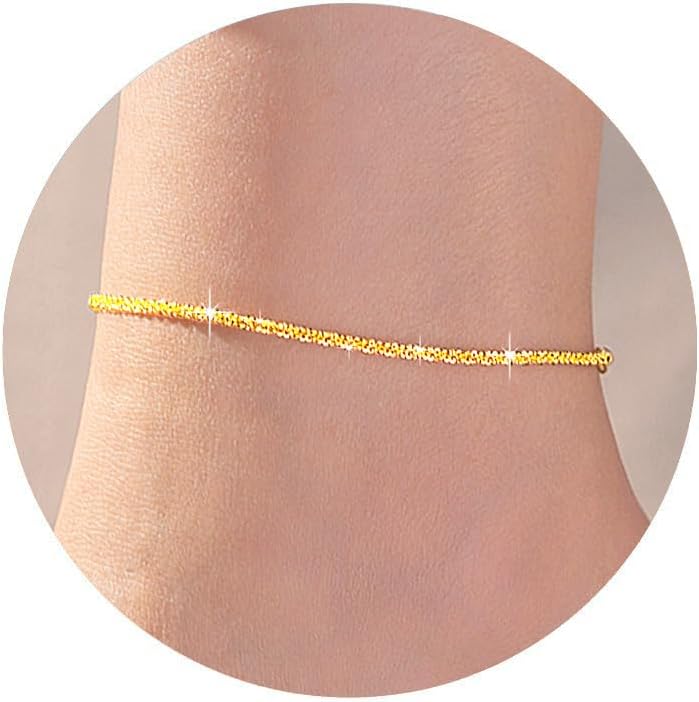 QJLE Ankle Bracelets for Women,18K Gold Plated Anklet for Women Cute Gold Anklets for Women Waterproof Beach Jewelry Gift for Teen Girls