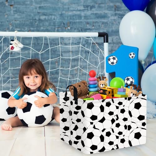 Image of FXOLCSHE Rectangular Easter Soccer Basket,Sports Boys box,Collapsible waterproof college dorm laundry basket,Baby Nursery Hamper,Boys Soccer Room Decor(Big football)