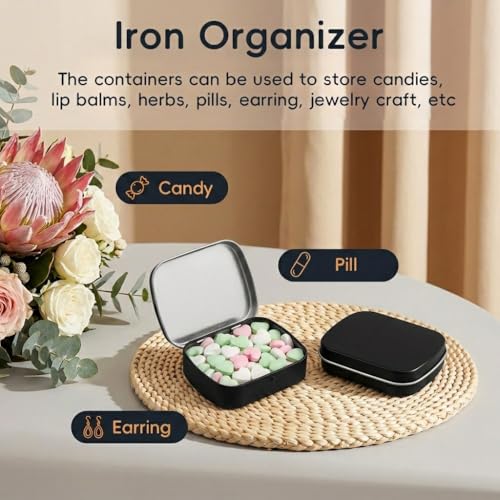 Image of HASTHIP 6 pcs Tin Boxes - Rectangular Metal Hinged Mini Portable Small Storage Container for Crafts, Candies, Spices, Travel & DIY 2.36x1.85x0.59 Inch, Black