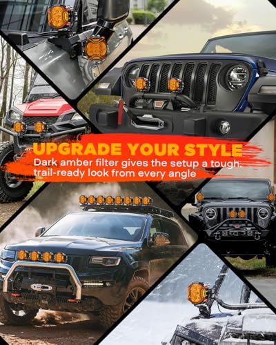 Image of Auxbeam V-Ultra Series 3-Inch Deep Amber Offroad Light Covers 2-Pack | 2300K dark amber, Round pod lights lens cap, Smoked tint tone, Reduce glare for fog & dust low visibility