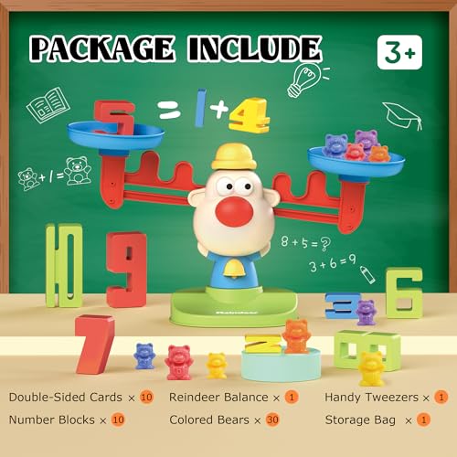 Image of Bmag Balance Counting Toys with Bears Counting Scale for Kids - 3 in 1 Stacking & Balancing Math Game, Montessori STEM Learning Educational Toy for Ages 3-5, Gift (30 Bears, 10 Numberblocks)
