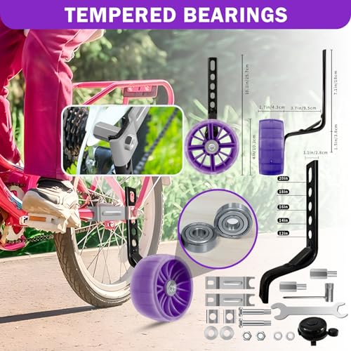 Image of HAWENS Bike Training Wheels Mute Flash Wheels with Adjustable Bicycle Stabilizer Mounted Kit Compatible for 12 14 16 18 20 inch Single Speed Bike