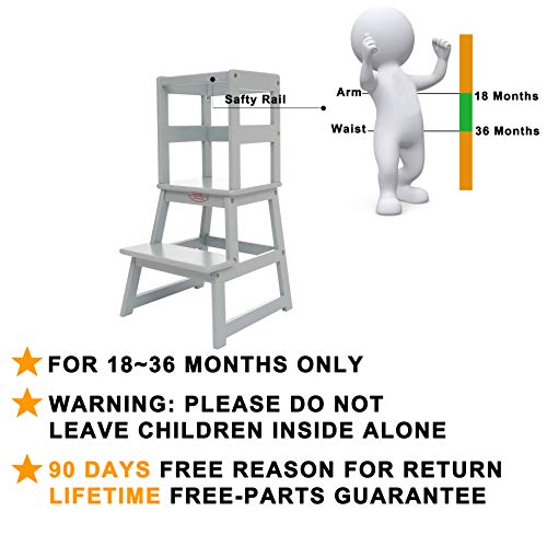 SDADI Kids Kitchen Step Stool with Safety Rail - for Toddlers 18 Months and Older, Gray LT01G