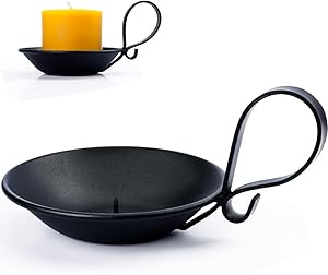 Matte Black Iron Pillar Candle Holder, with Handle, Simple Industrial Style ，Table Centerpiece Decoration，with Safety Spike.