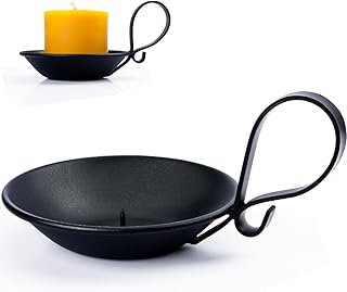 Matte Black Iron Pillar Candle Holder, with Handle, Simple Industrial St...