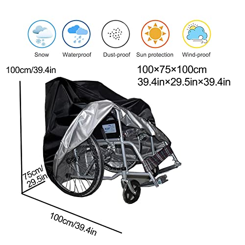 Wheelchair Covers Waterproof,Electric Wheelchair Cover With Elastic Rope，210D Oxford Heavy Duty Wheelchair Cover For Storage,Prevent Rain Wind Dust Sun Uv 39.4X29.5X39.4Inch. #TOP4