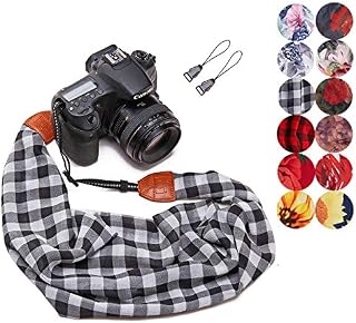 Camera Strap Scarf Vintage Plaid Fabric DSLR Universal Neck Shoulder Belt for Women