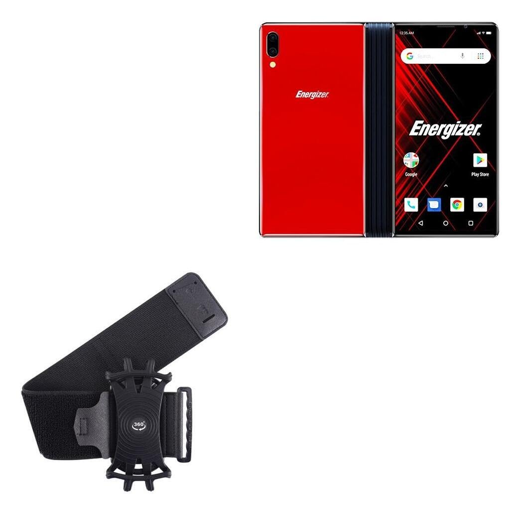 BoxWave Holster Compatible with Energizer Power Max P8100S - ActiveStretch Sport Armband, Adjustable Armband for Workout and Running - Jet Black