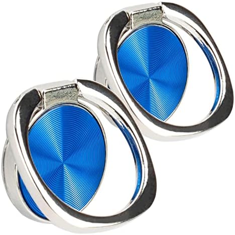 [2 Pack] Rounded CD Texture Cell Phone Ring Holder Stand, 360 Degree Rotation Finger Ring Kickstand with Polished Metal Phone Grip, Smartphone Accessories (Blue)