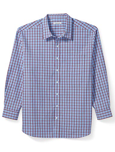 Amazon Essentials Men's Big & Tall Long-Sleeve Plaid Casual Poplin Shirt fit by DXL, Red Blue, 2X