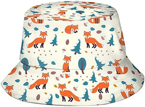 Cute Fox Bucket Hat Animal Print Hat Travel Packable Sun Cap Outdoor Hat for Man Women