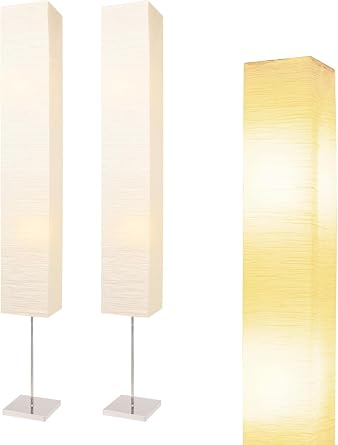 Paper Floor Lamp, Japanese Style Rice Paper Lamp, White Shade Lantern for Bedroom, Office, Living Room, Corner with No Bulb Square 2 Pack