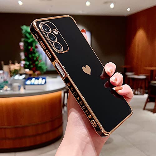 LSOUGUK Compatible with Samsung Galaxy A34 5G Case,Love Heart Pattern Electroplated Design Soft TPU Shockproof Protective Phone Case Full Camera Lens Protection Cover for Samsung Galaxy A34-Black