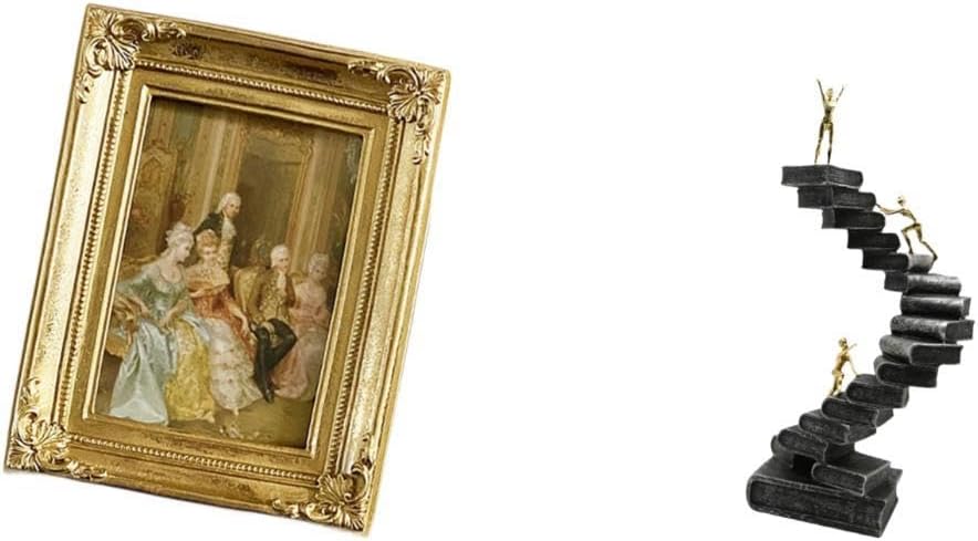 Resin Photo Frame Card Display Holder Poster Glass Front Picture Frame Thinker Statues Ladder Statue Resin Abstract Figure Handicraft for Bookshelf De