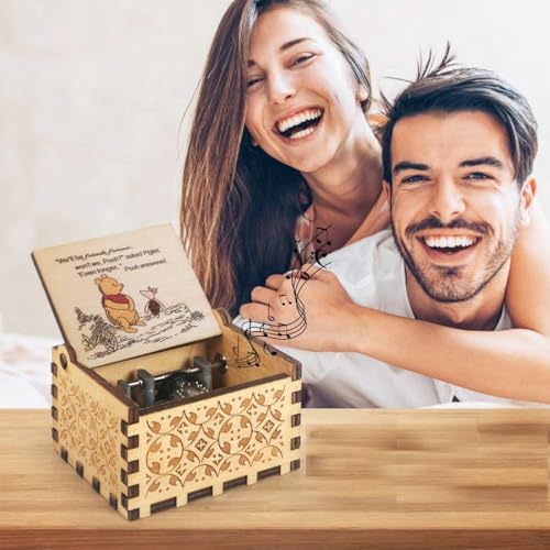 Yesnote Pooh Music Box Gift for Friend, Friendship Gift for Sister BFF Valentine Day Anniversary Christmas Birthday Gifts Present Wooden Hand Crank Music Box Play You Are My Sunshine - Image 2