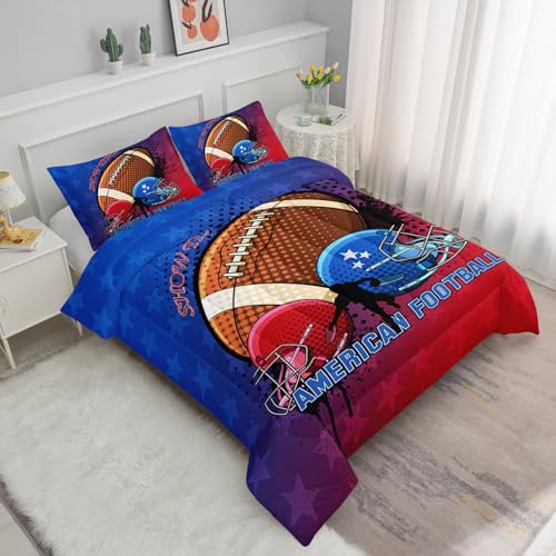 Image of Rugby Comforter Set American Football Sports Theme Printed Bedding Set with 1 Comforter and 2 Pillowcases for Boys and Girls Bedroom All Season(Rugby Queen)