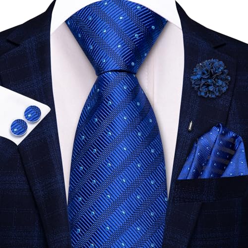 Image of Hi-Tie Zipper Ties for Men Pre-tied Tie Set Lapel Pin Pocket Square and Cufflinks Formal Business Wedding Adjustable Necktie