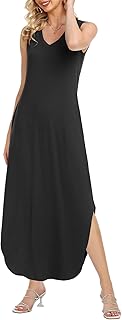 Women's Maxi Dresses V Neck Sleeveless Long Casual Dresses Loose Sundress with Pocket - Buy now