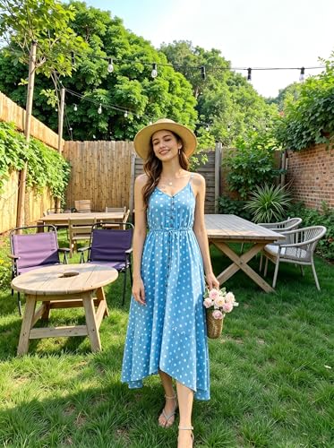 Image of BROVAVE Women's 2026 Summer Casual Boho Sundress Spaghetti Strap Midi Dress