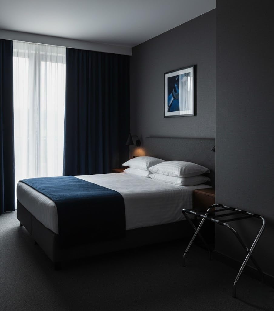 Coppia di Reggivaligia da Hotel in Acciaio Cromato Pieghevole con Cinghie in PVC h3101