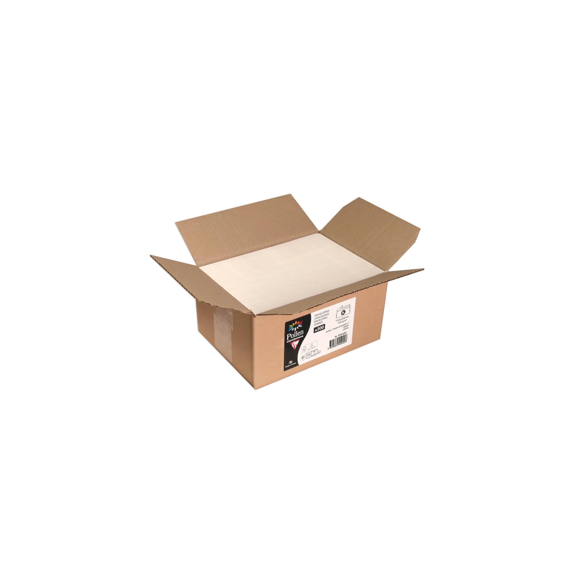 Clairefontaine 55445C Box of 200 Self-Adhesive Envelopes DL (11x22cm) 120g/m² Cream Colour Invitation Event Correspondence Pollen Range - Premium Smooth Paper