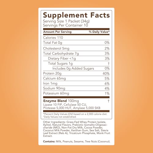Image of Clean Simple Eats Whey Isolate Protein Powder, Chocolate Peanut Butter, Naturally Sweetened, Zero Added Sugar, 20g 100% Grass Fed Protein Powder with Digestive Enzymes, Gluten Free, Non GMO, 10 Sticks