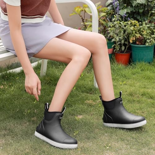 Foinledr Gummistiefel Damen Halbhoch, Wasserdicht Gefüttert Antirutsch Stiefel, Regenstiefel für Outdoor Gartenschuhe