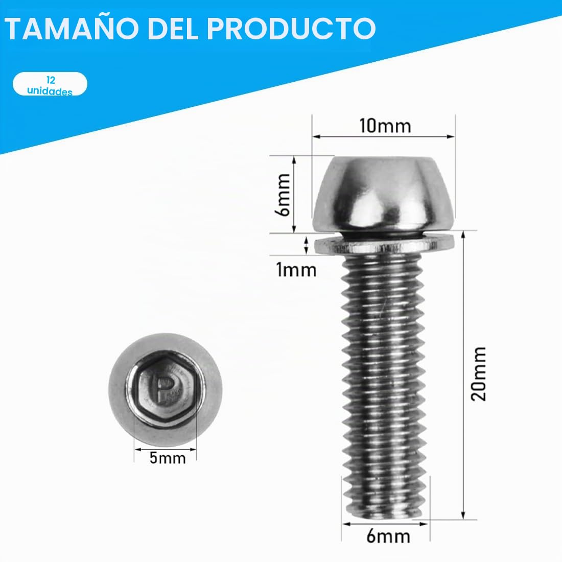 GXGM 12 PCS M5 x 20 mm Tornillos de Perno de Bicicleta, Tornillo de Aleación de Titanio para Bici
