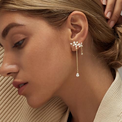 Clip on Earrings for Women Cubic Zirconia 925 Sterling Silver Plated Long Tassel Dangle Drop Clip Earrings Non Pierced Earrings for Women Jewelry Gifts Wedding Party2