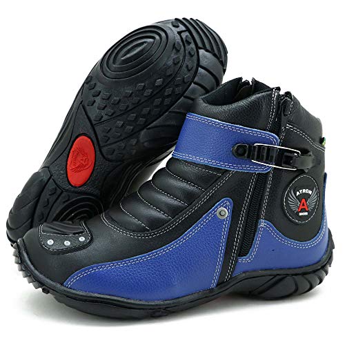 Bota Motociclista Unissex Várias Cores Em Couro Legítimo (43, Preto-Azul)