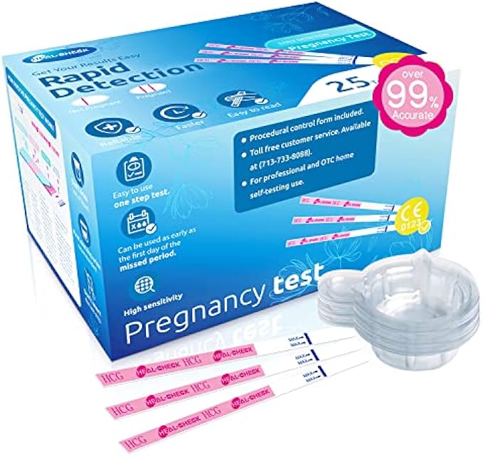 Pregnancy Tests with Cup, 25 Bulk Pregnancy Test Strips for Home Detection, Over 99% Accuracy, Individually Wrapped Fertility Tests, Extra-Wide 5mm HCG Test Kit Comfortable Grip, Pruebas De Embarazo