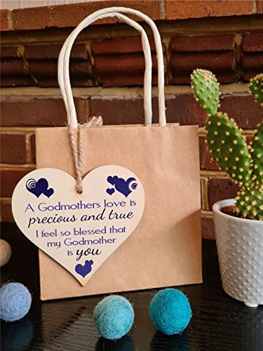 Handmade Wooden Hanging Heart Plaque Gift for precious and Special Godmothers Novelty Keepsake - Image 3
