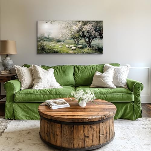 crmotu Landscape Wall Art, Nature Wall Art, Large Wall Decor, Forest Farm Aesthetic Art Prints, Animal Sheep Canvas Paintings for Living Room Bedroom Bathroom Kitchen Farmhouse Decor 20"X40"