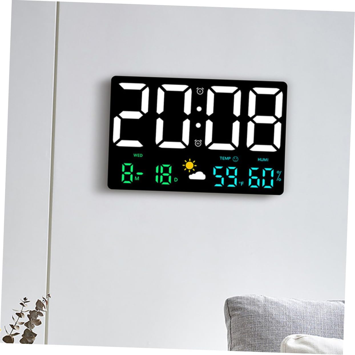 Garneck Led Temperature and Humidity Digital Wall Clock Large Display Alarm Clock Weather for Home Office