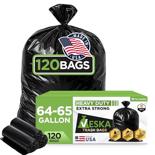 Veska 65 Gallon Trash Bags Heavy Duty | 120 Count | 64 Gallon Trash Bags for Toter - Large Garbage Bag 70 Gallon