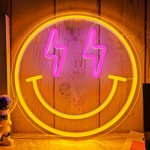 Vveikea Smile Face Neon Sign Smile Neon Signs for Wall Decor Dimmable Neon Lights Smile Face Led Sign Happy Face Neon Sign for Girls Bedroom Birthday Party Decor