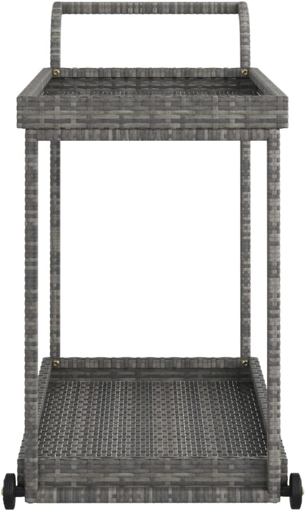 Bar Cart Gray Poly Rattan with Powder-Coated Steel Frame 39.4"x17.7"x32.7" Rolling Kitchen Cart for Dining, Food Storage, Mobile Utility Cart with Handle and Smooth Wheels
