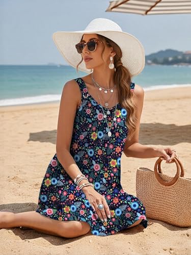 Image of Summer Dresses for Women Sleeveless Casual Sundresses Loose Beach Cover Ups Trendy Tank Midi Sun Dress