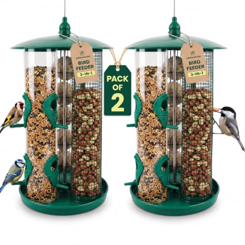 Green Haven 2 Pack 3-in-1 Bird Feeder and Fat Ball Feeder, Hanging
