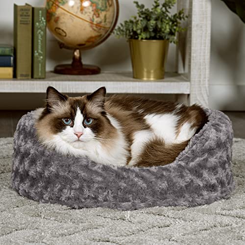 Furhaven Small Dog Bed Ultra Plush Curly Faux Fur Oval Lounger W/ Removable Washable Cover - Gray, Small #TOP2